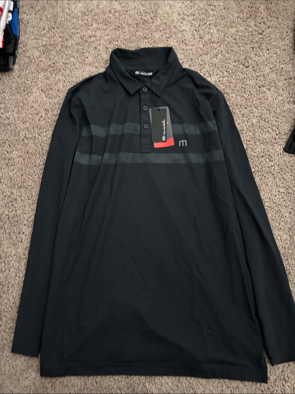 Travis Mathew Men’s Black Long-Sleeve Polo with Tonal Stripe